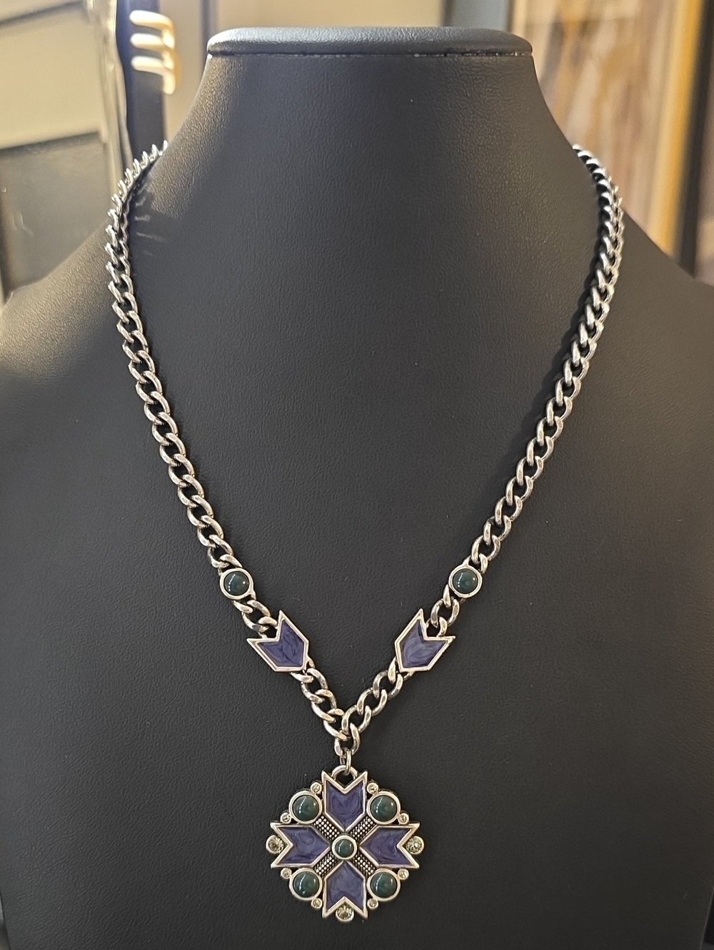 Silver-Tone Purple/Blue & Green Pendant Necklace - Women Jewelry